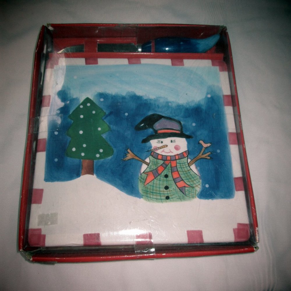 Snowman Cheese Tile & Knife Set